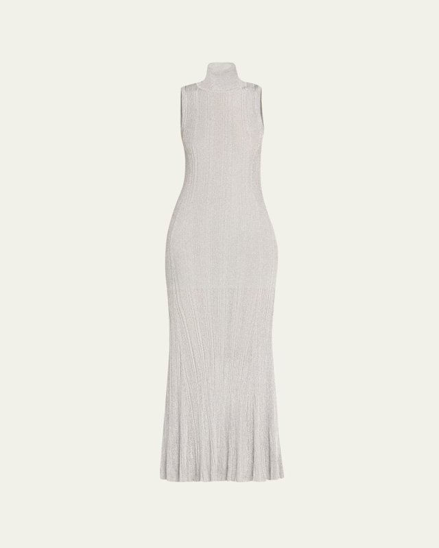 Arden Metallic Knit Turtleneck Maxi Dress